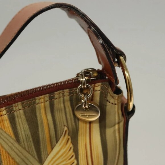 Salvatore Ferragamo Shoulder Bag Nylon Green Gold Auth - Picture 10 of 16